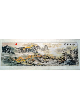 湘绣手工刺绣山水卷轴送客户挂画