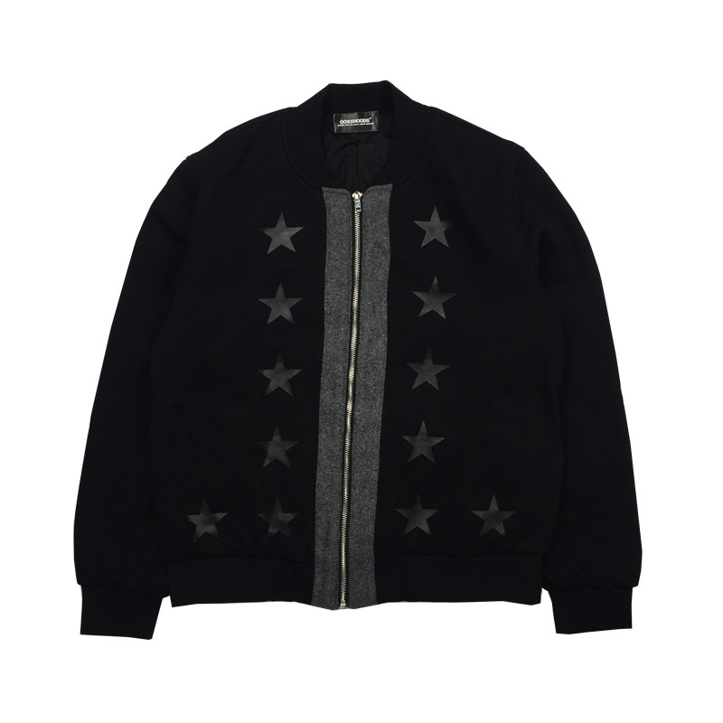 欧美原创潮流简约时尚暗黑五星毛呢棒球夹克外套情侣宽松OS男友bf