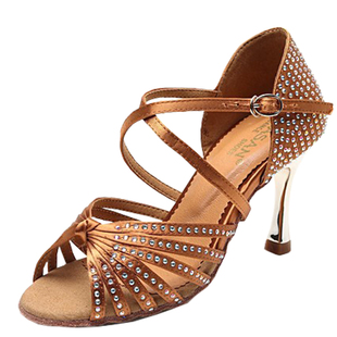 SASAN烫钻金属根进口缎面英全高拉丁鞋女式成人交谊舞蹈鞋国标舞