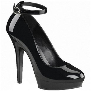 OL正装浅口漆皮单鞋搭扣13cm超高跟鞋黑色舞台演出礼服大码欧美款