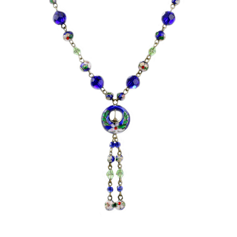 素元 项链长款毛衣链装饰景泰蓝兰原创手工饰品女民族风毛衣挂件