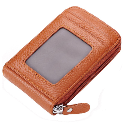 头层牛皮男女风琴式零钱位卡包