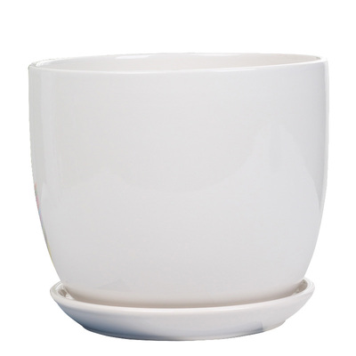 特大号白色带托盘阳台花盆陶瓷