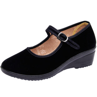 赛格女布鞋老北京鞋类旗舰店官方正品夏季女款夏高跟坡跟女士鞋子