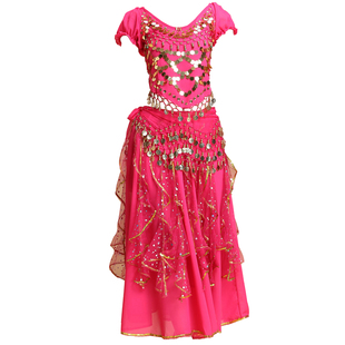 六一儿童印度舞蹈服装肚皮舞演出服女孩新疆舞表演服装彩点裙套装