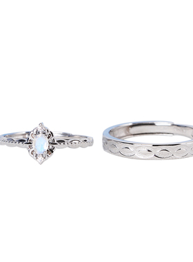 轻奢月光石纯银日式异地恋对戒