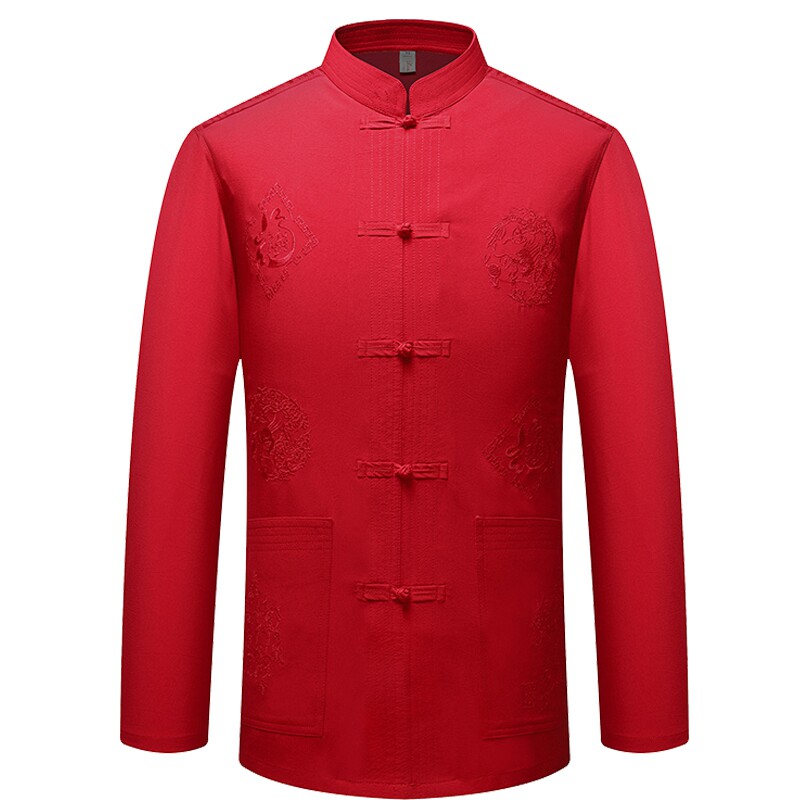 中老年人男装秋装上衣唐装男长袖中国风刺绣宽松爸爸装晨练服汉服