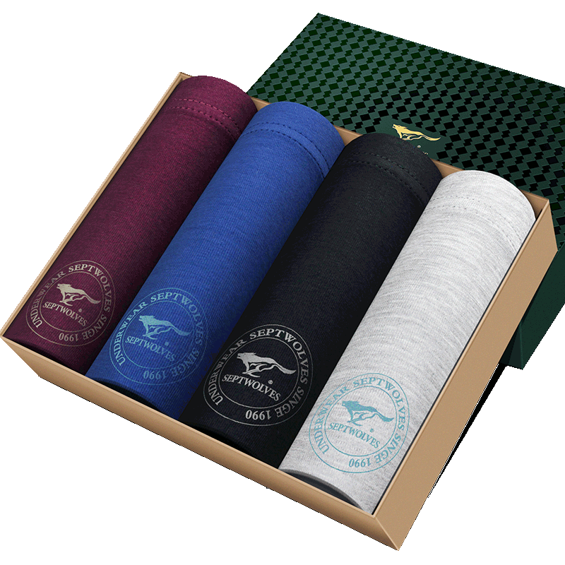 【七匹狼】莫代尔男冰丝平角内裤4条送袜子