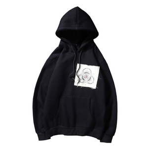 春秋季潮牌欧美街头外套陈冠希卫衣新款男戴帽宽松学生贴布加绒