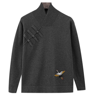 冬季改良汉服毛衣男士中国风禅服唐装盘扣男装中式伴郎服婚礼外套