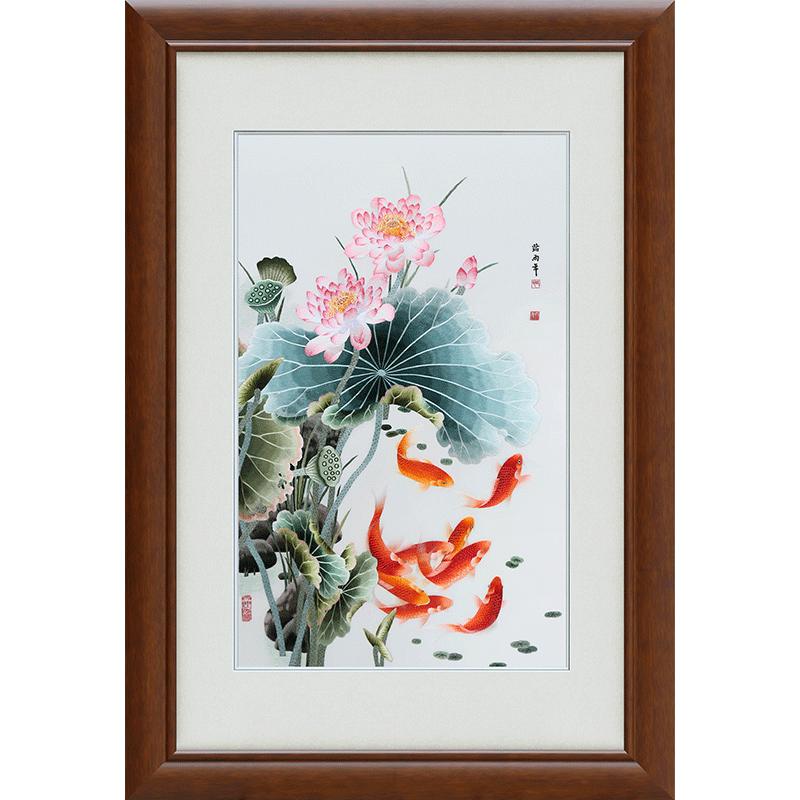 古艺苏绣精品荷花鱼富贵有余礼品
