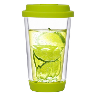 左茗右器双层玻璃杯带盖隔热防烫咖啡杯高颜值简约花茶杯水杯子