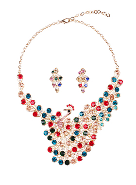 欧美夸张新娘水晶孔雀宴会锁骨链