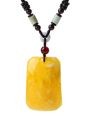 鸡油黄老蜜蜡项链女水滴琥珀长款吊坠男民族风复古玉挂绳链毛衣链