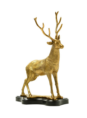 纯铜办公桌中式风书房麋鹿摆件