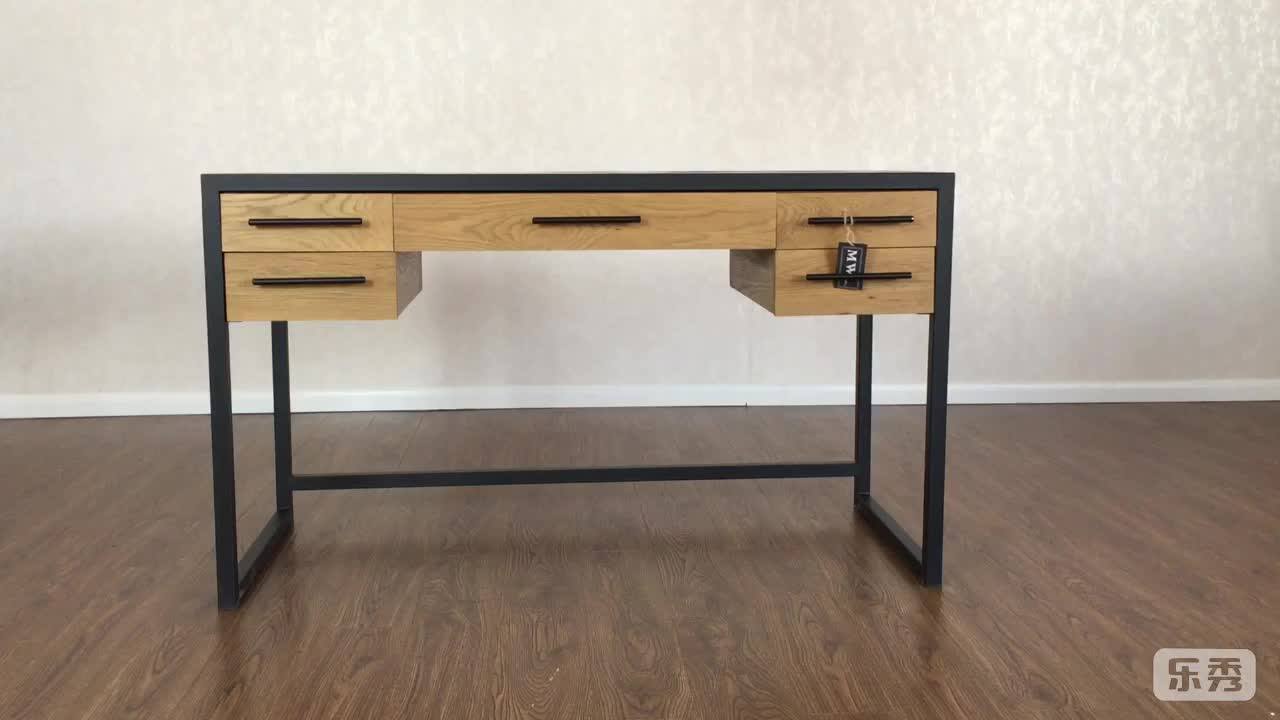 Vintage Industrial Solid Oak Wood Drawer Metal Frame Office Desk Buy