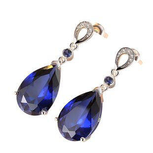 蓝宝石耳钉女款日韩国创意彩宝耳环纯银镀18k金彩色宝石耳饰银饰