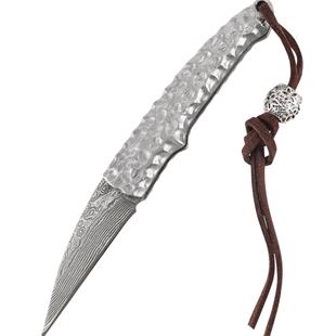 防身折叠刀大马士革钢刀手工锻打花纹钢刀胚户外随身迷你锋利小刀