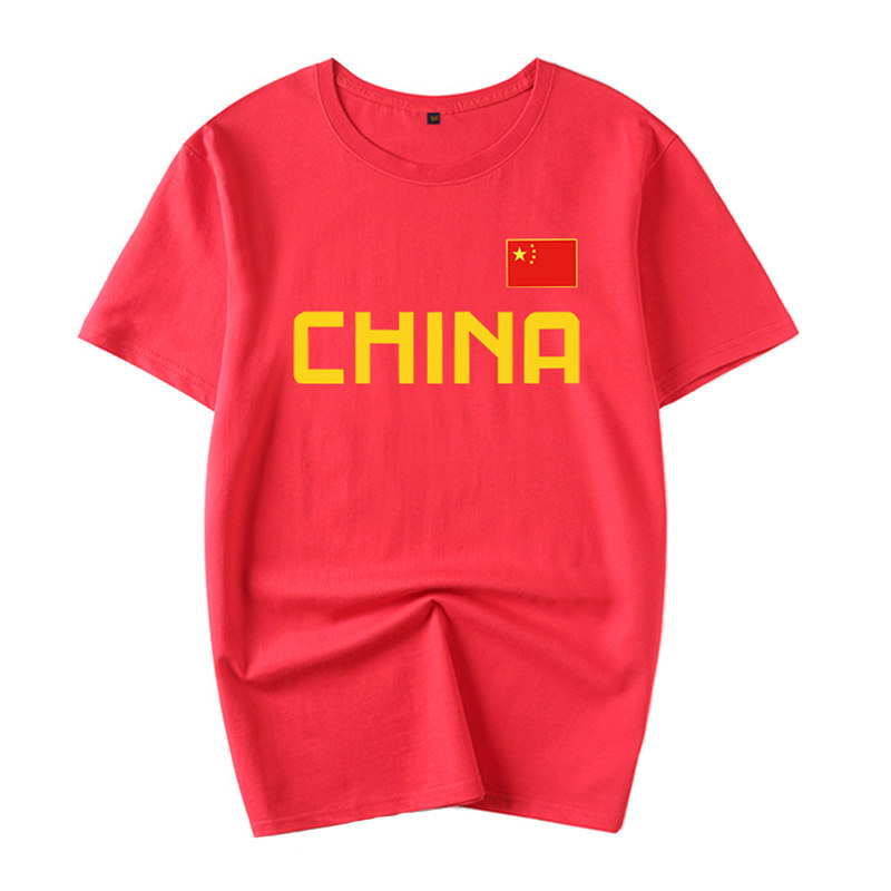 中国男篮球国家队T恤国旗红色CHINA短袖男女学生宽松训练衣服定制