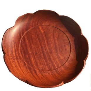 缘创艺红木果盘缅甸花梨实木独板大果紫檀花边瓜子糖果碟客厅摆件