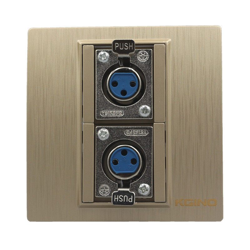 拉丝香槟金86型二位母卡侬插座金色大三芯母头卡农麦克风话筒面板