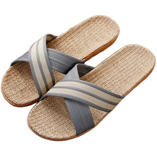 夏季凉拖鞋亚麻草编藤编男女家居情侣居家用室内防滑地板软底夏天