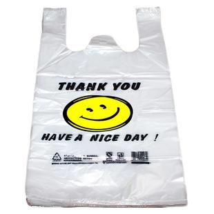 背心笑脸超市购物塑料袋外卖打包加厚方便食品大号手提包装袋批发