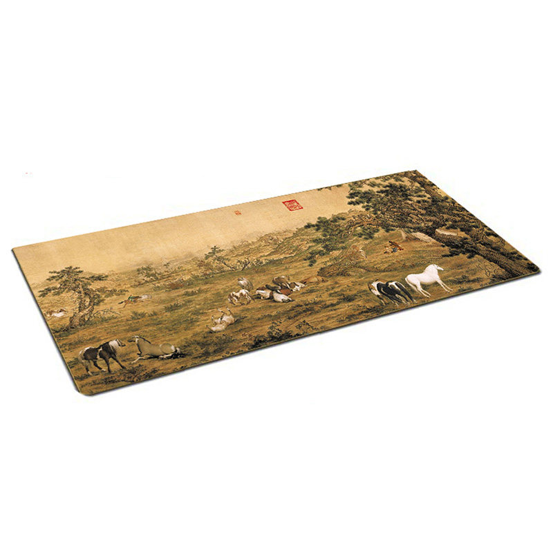 郎世宁《百骏图》（局部）工笔画超大鼠标垫、锁边包邮加厚可定制