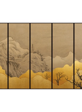 原创金色会客室样板间展厅装饰画
