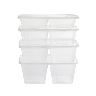 一次性餐盒长方形外卖食品级家用打包盒便当分格带盖双格透明商用