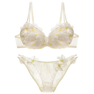 出日原D花瓣系列重工精工刺绣少女清新甜美钢圈薄杯文胸套装