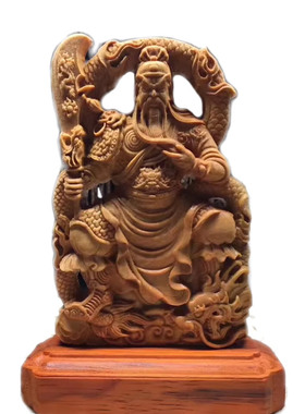 崖柏摆件关公武财神关二爷木雕刻义薄云天工艺品可用于桌面车摆