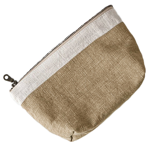 实用主义亚麻拉链拼色化妆包便携随身简约手拿包多功能旅行收纳包