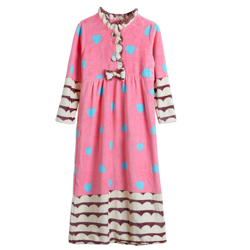 秋冬季女士大码珊瑚双面绒法兰绒公主长袖长款公主睡裙睡衣家居服