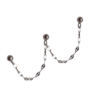 简约双耳洞连体耳坠 个性三耳洞耳环 925纯银百搭耳钉女韩国