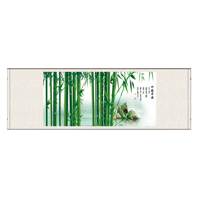 竹报平安风水挂画柿子梅花鲤鱼公鸡丝绸卷轴画国画茶楼招财山水画