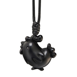 原创十二生肖鸡吊坠黑檀红木可爱Q版酉鸡挂件项链锁骨链钥匙扣