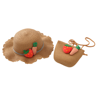 儿童遮阳帽女童太阳帽子夏季草帽渔夫帽公主沙滩夏天防晒宝宝包包