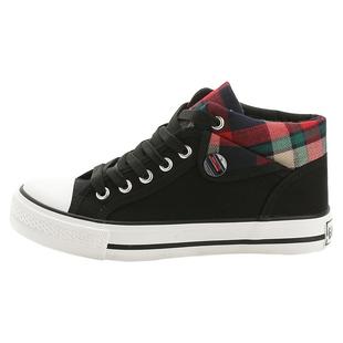 2025春秋季新款高帮帆布鞋女鞋韩版百搭女休闲学生格子布鞋潮鞋子