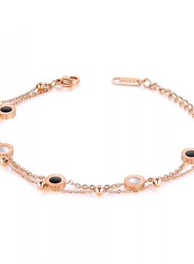 法式双层黑白贝壳钛钢手链女时尚