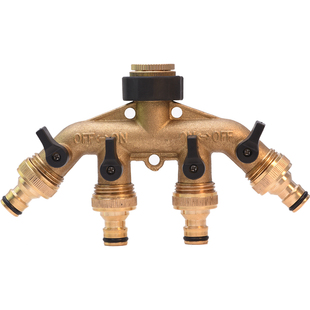全铜4分外丝四通带开关阀门水龙头一进四出分流器分水阀接头配件