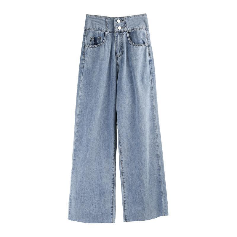 高腰阔腿牛仔裤女宽松春夏2024年新款小个子泫雅直筒垂感拖地裤子