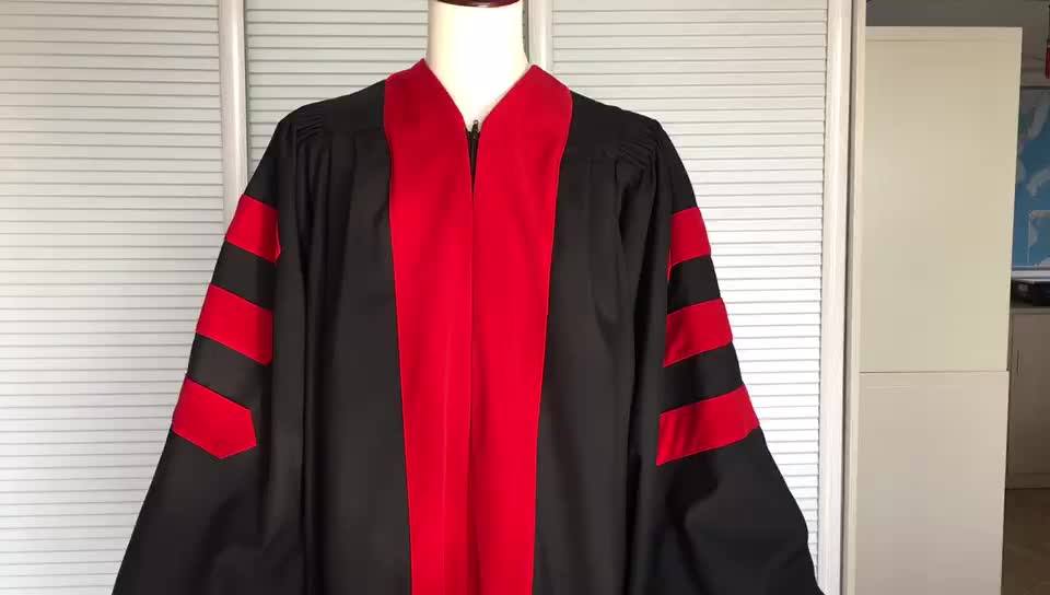Customized Uk Graduation Gown With Velvet Doctoral Graduation Robe