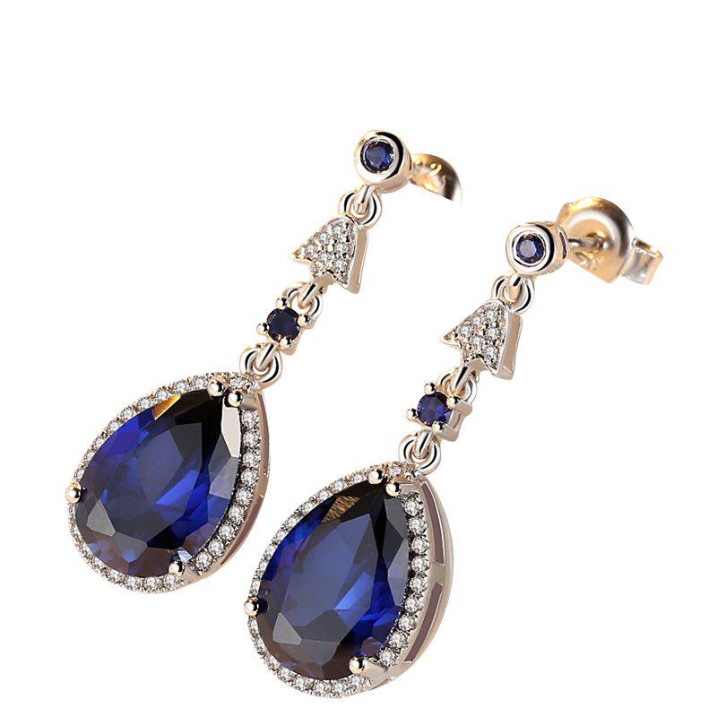 正品珠宝蓝宝石18K金耳环925纯银镶嵌宝石彩色宝石