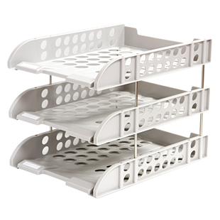 得力文件座文件盘三层大容量PS塑料横式文件框档案架资料收纳架置物文件筐多层文件架文件夹收纳盒隔层置物架