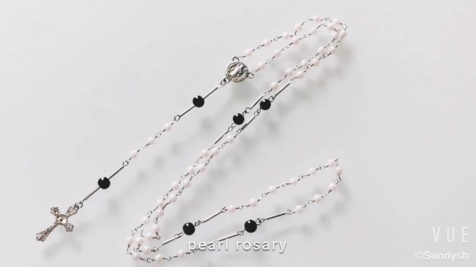 Fashion Pearl Rosary Beads Cross Necklace,Catholic Rosary Necklace