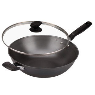 顺达无涂层炒锅玻璃盖精铁炒锅熟铁锅不生锈不易粘炒勺家用平底锅