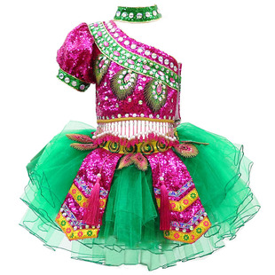 女童亮片民族独唱演出服妈妈的竹楼傣族服装彝族畲族服装快乐阳光