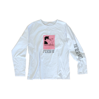 MELANCHOLY 设计款 黑白2色 美少女 圆领长袖重磅纯棉宽松长款T恤