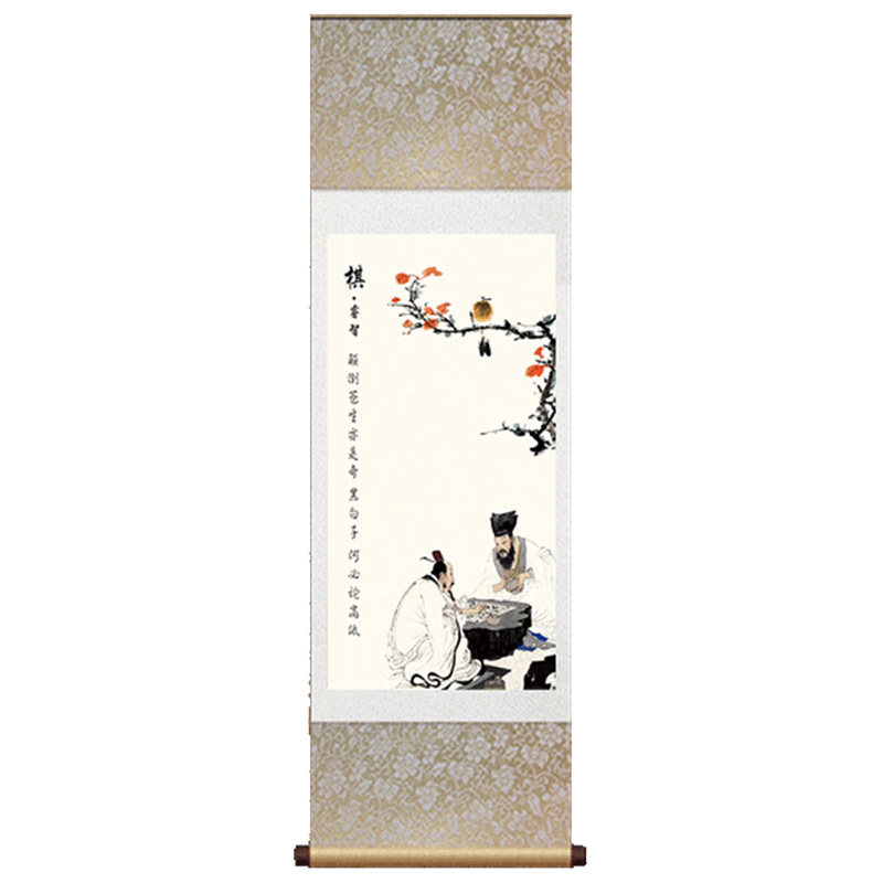 人物诗酒花茶丝绸四条卷轴字画